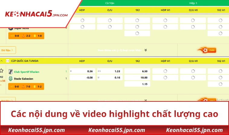 Các nội dung về video highlight chất lượng cao