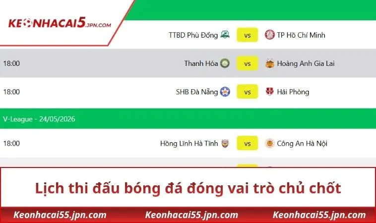 Lịch thi đấu bóng đá đóng vai trò chủ chốt